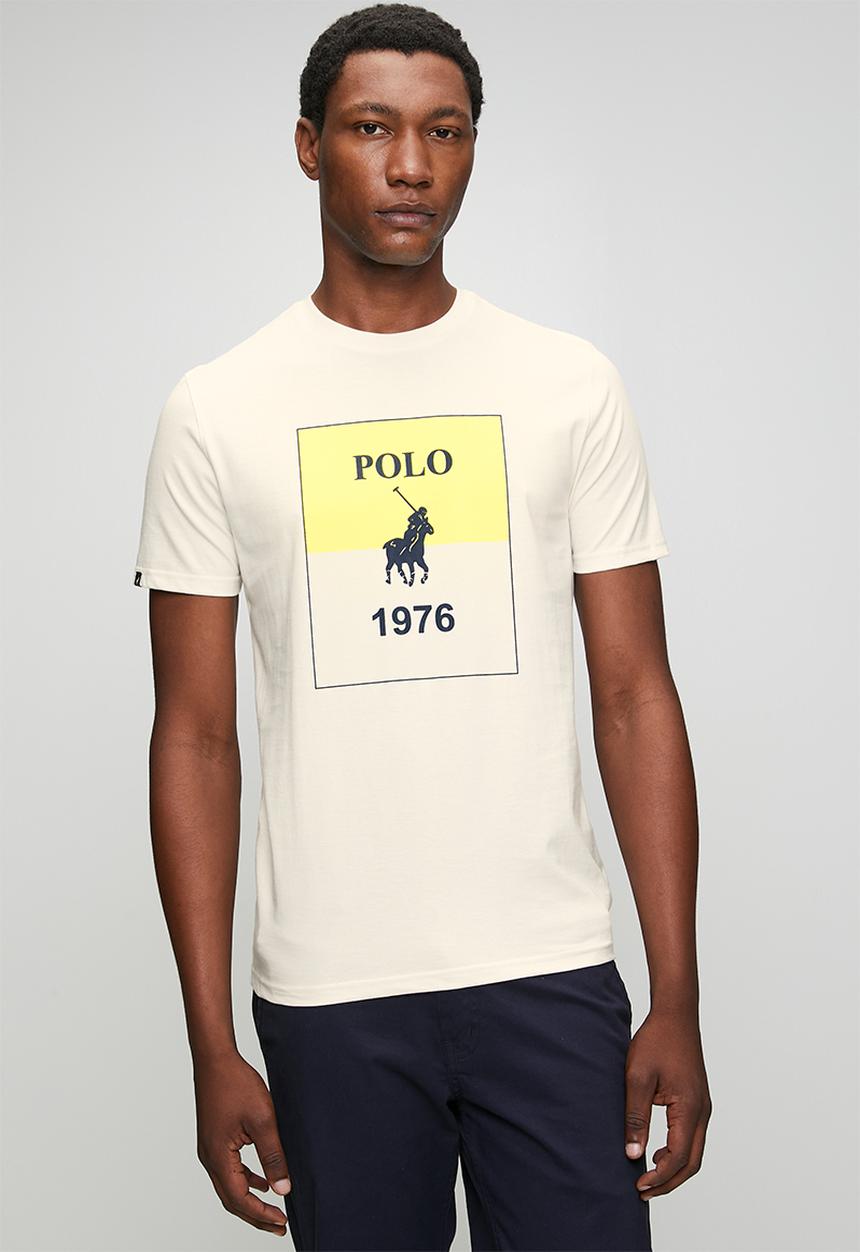 POLO - Mens hd print short sleeve T-shirt - white