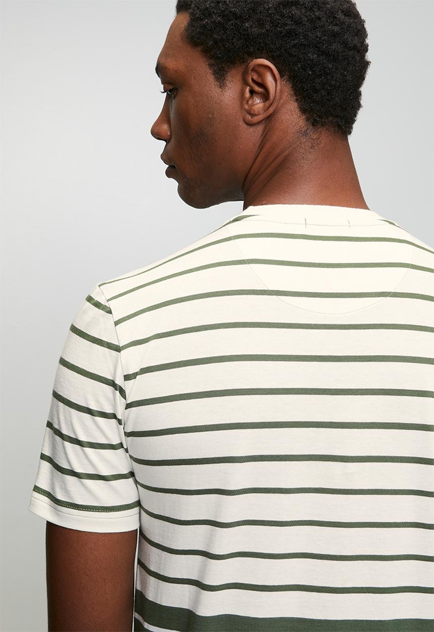 POLO - Mens crew neck stripe y/d  short sleeve tee - khaki