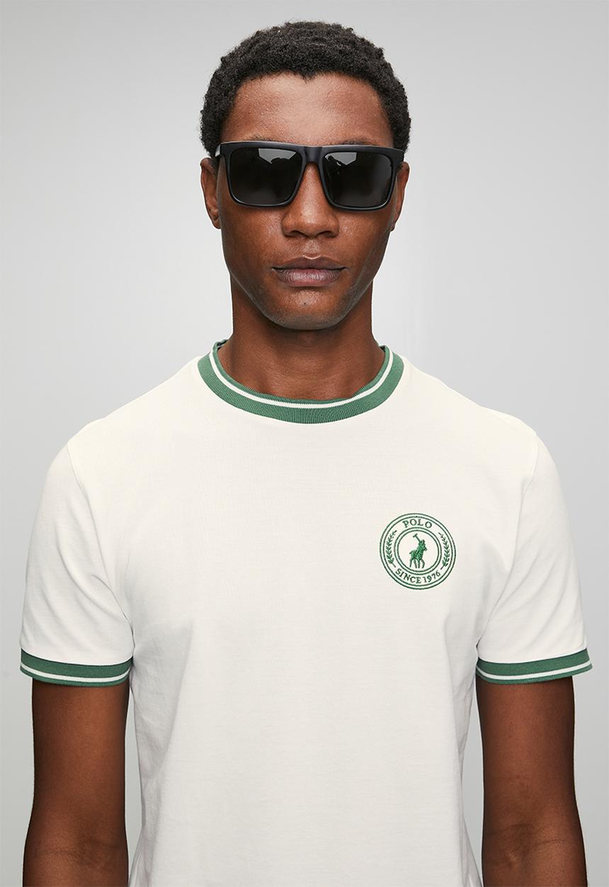 POLO - Mens sport short sleeve contrast rib tee - White