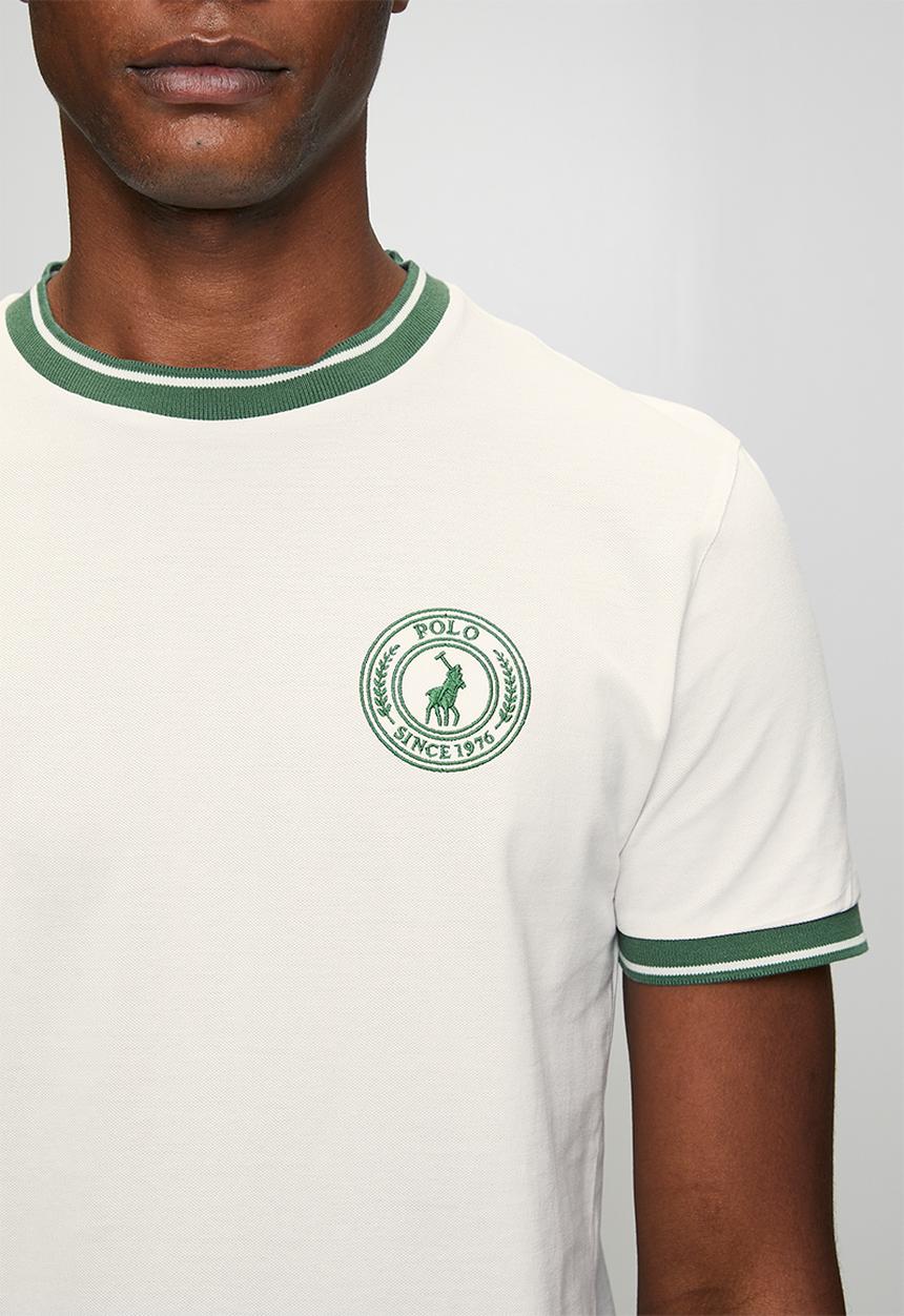 POLO - Mens sport short sleeve contrast rib tee - White