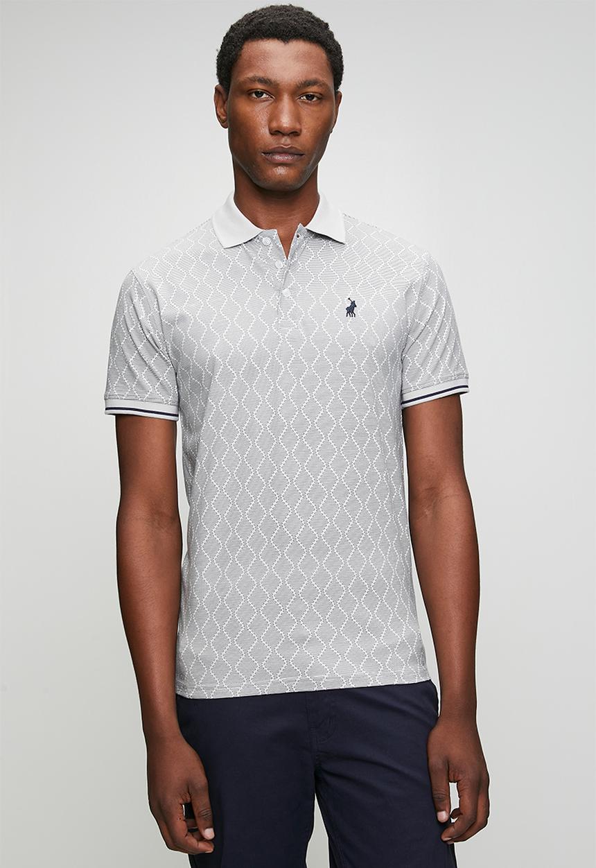 POLO - Mens geometric pima printed short sleeve golfer - grey