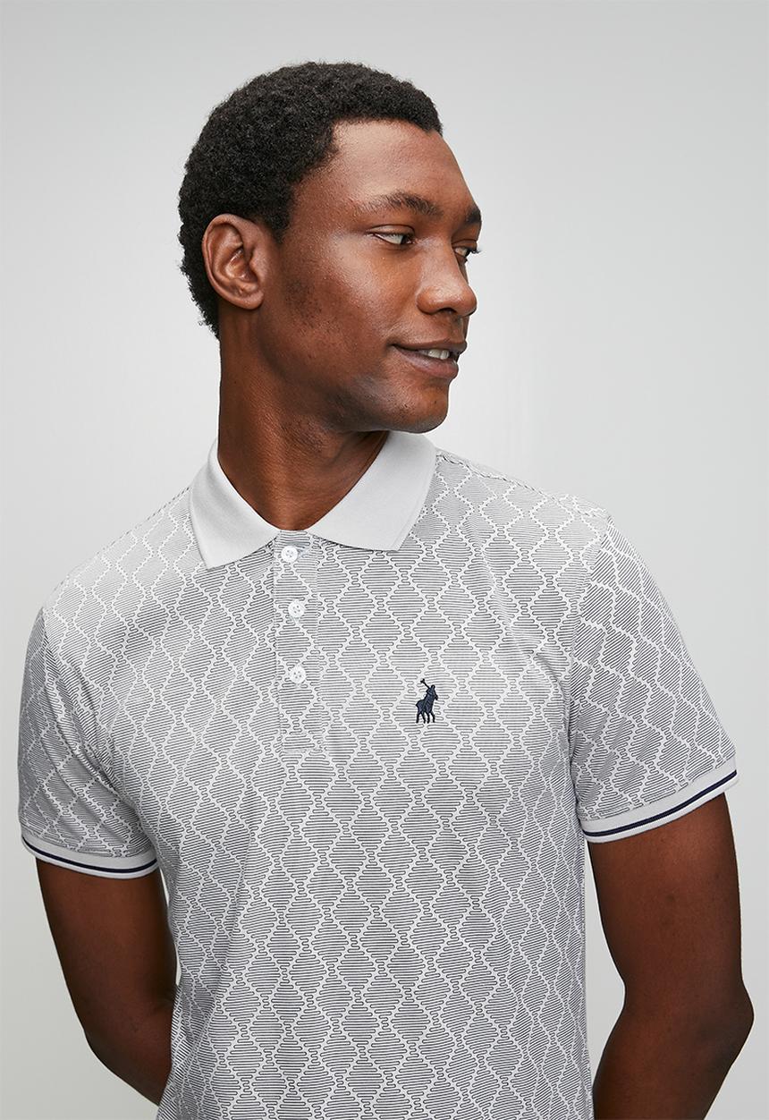 POLO - Mens geometric pima printed short sleeve golfer - grey