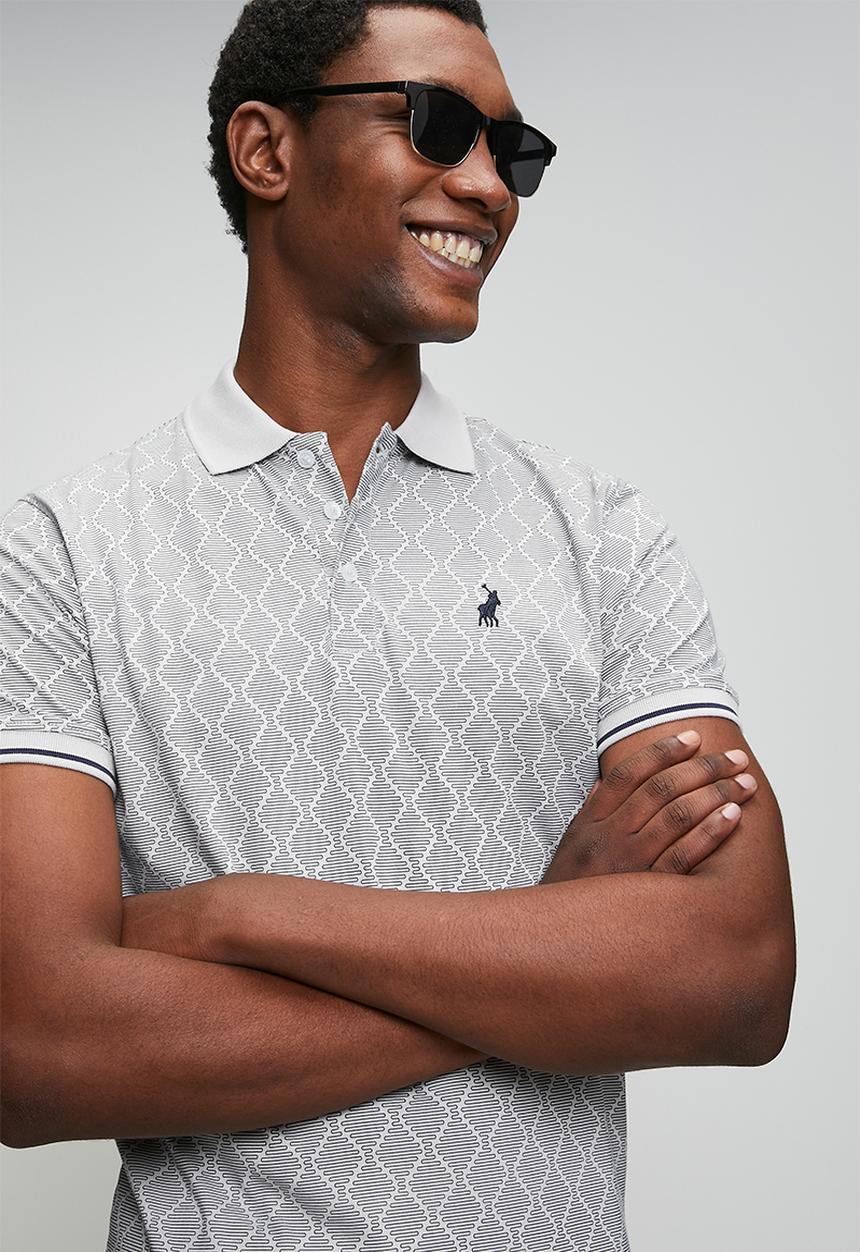 POLO - Mens geometric pima printed short sleeve golfer - grey