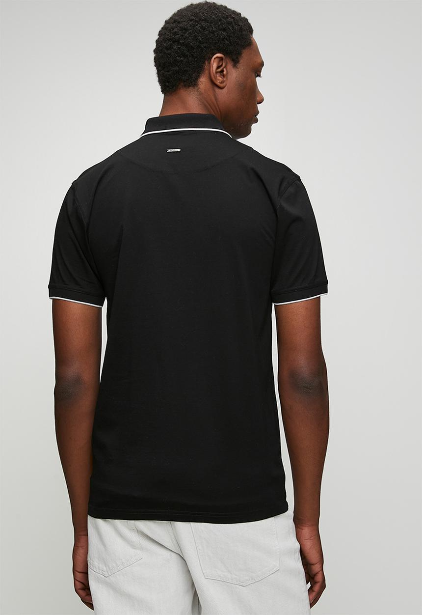 POLO - Mens plain dm tipped zip short sleeve golfer - black