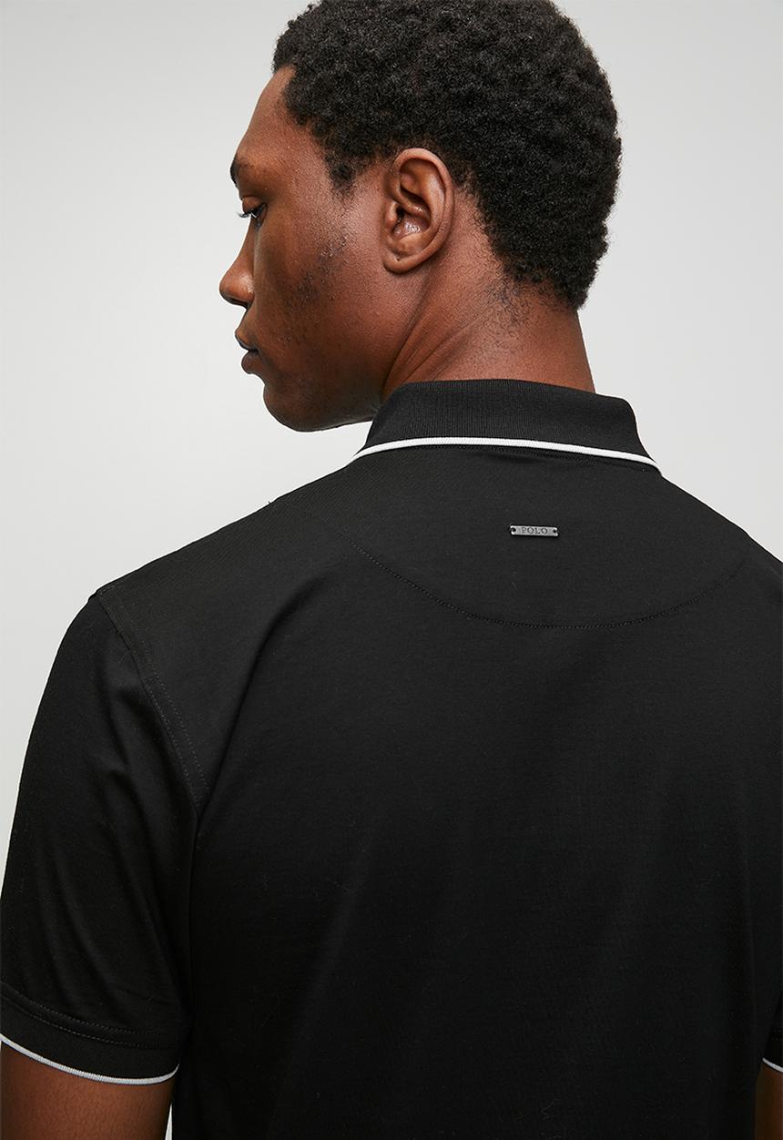 POLO - Mens plain dm tipped zip short sleeve golfer - black