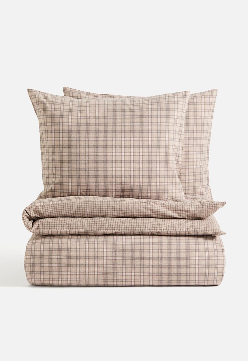 H&M - Flannel double/king duvet cover set - light mole/checked