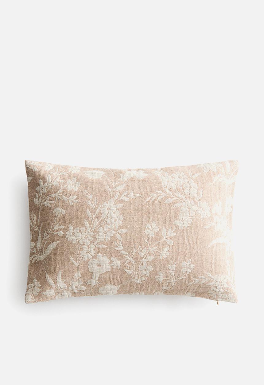 H&M - Jacquard-weave cushion cover - light beige/floral
