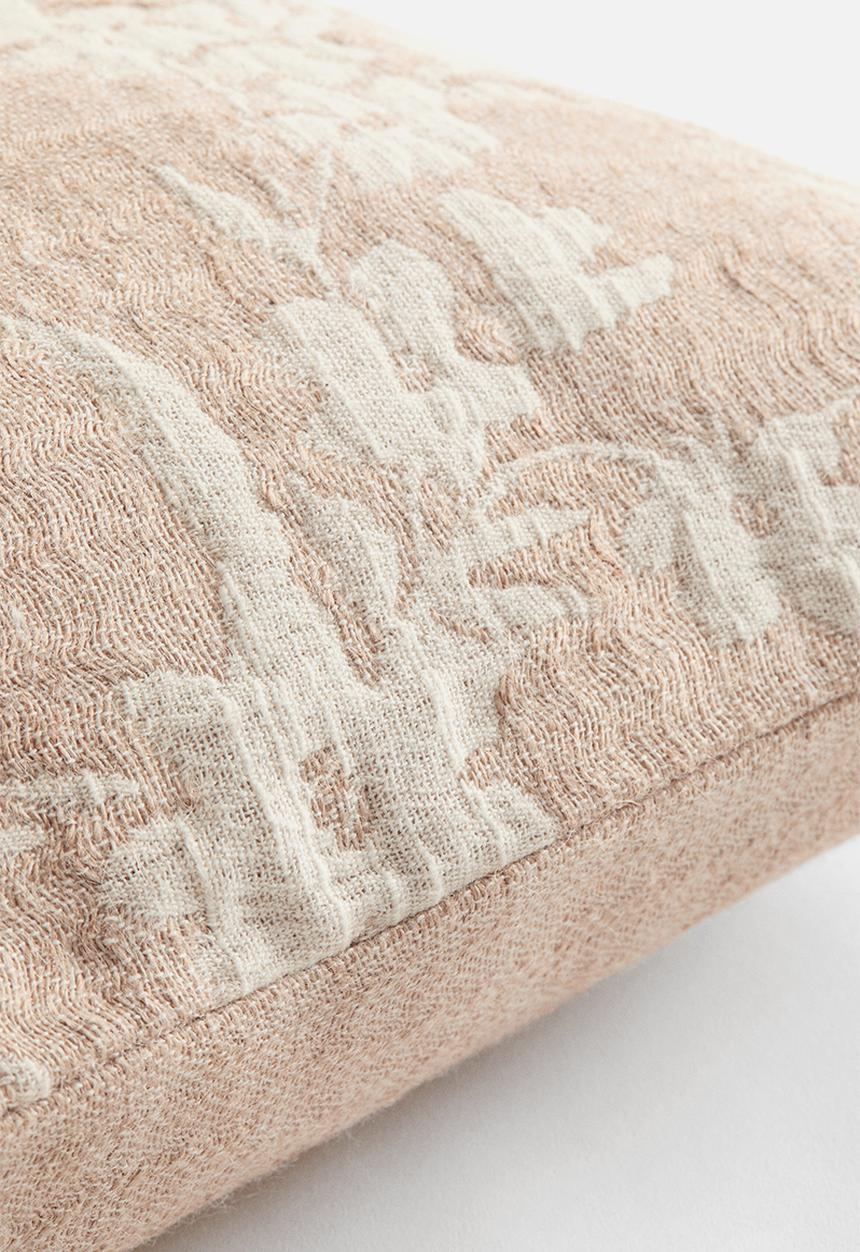 H&M - Jacquard-weave cushion cover - light beige/floral