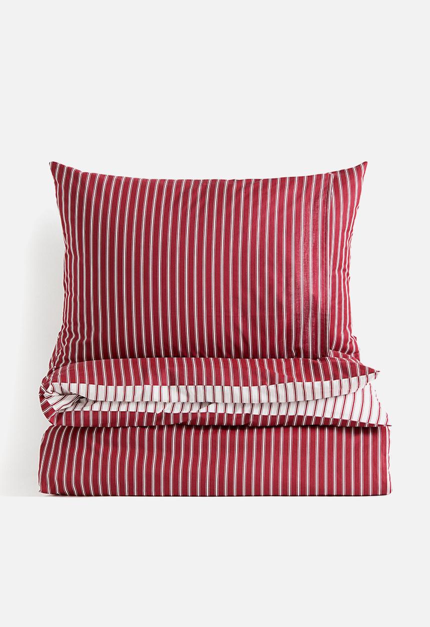 H&M - Striped cotton double/king duvet cover set - dark red/striped
