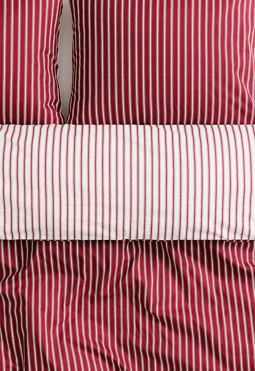 H&M - Striped cotton double/king duvet cover set - dark red/striped