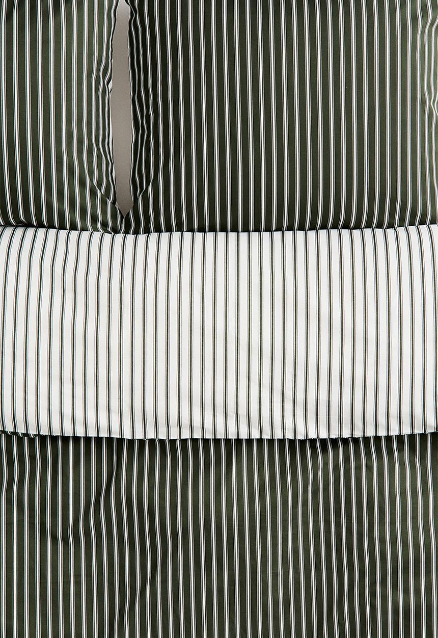 H&M - Striped cotton double/king duvet cover set - dark green/striped