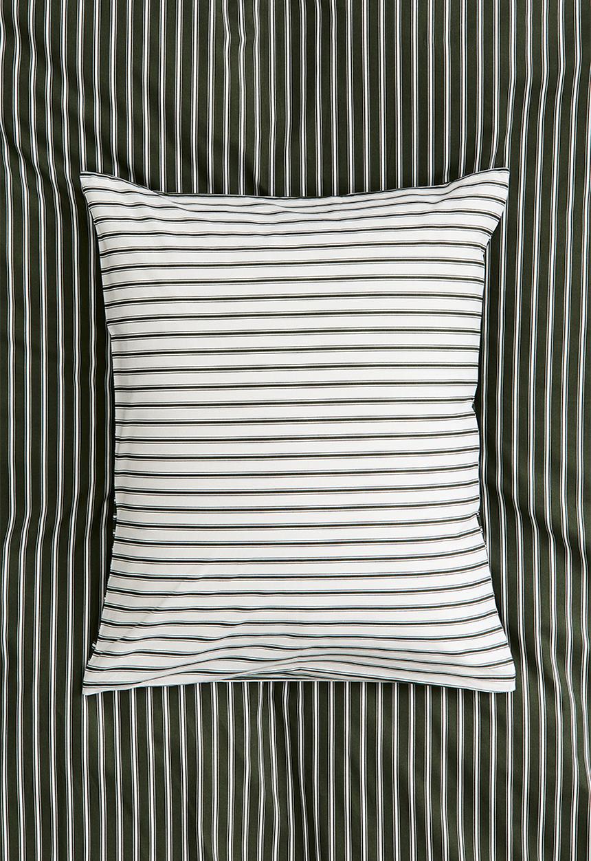 H&M - Striped cotton double/king duvet cover set - dark green/striped