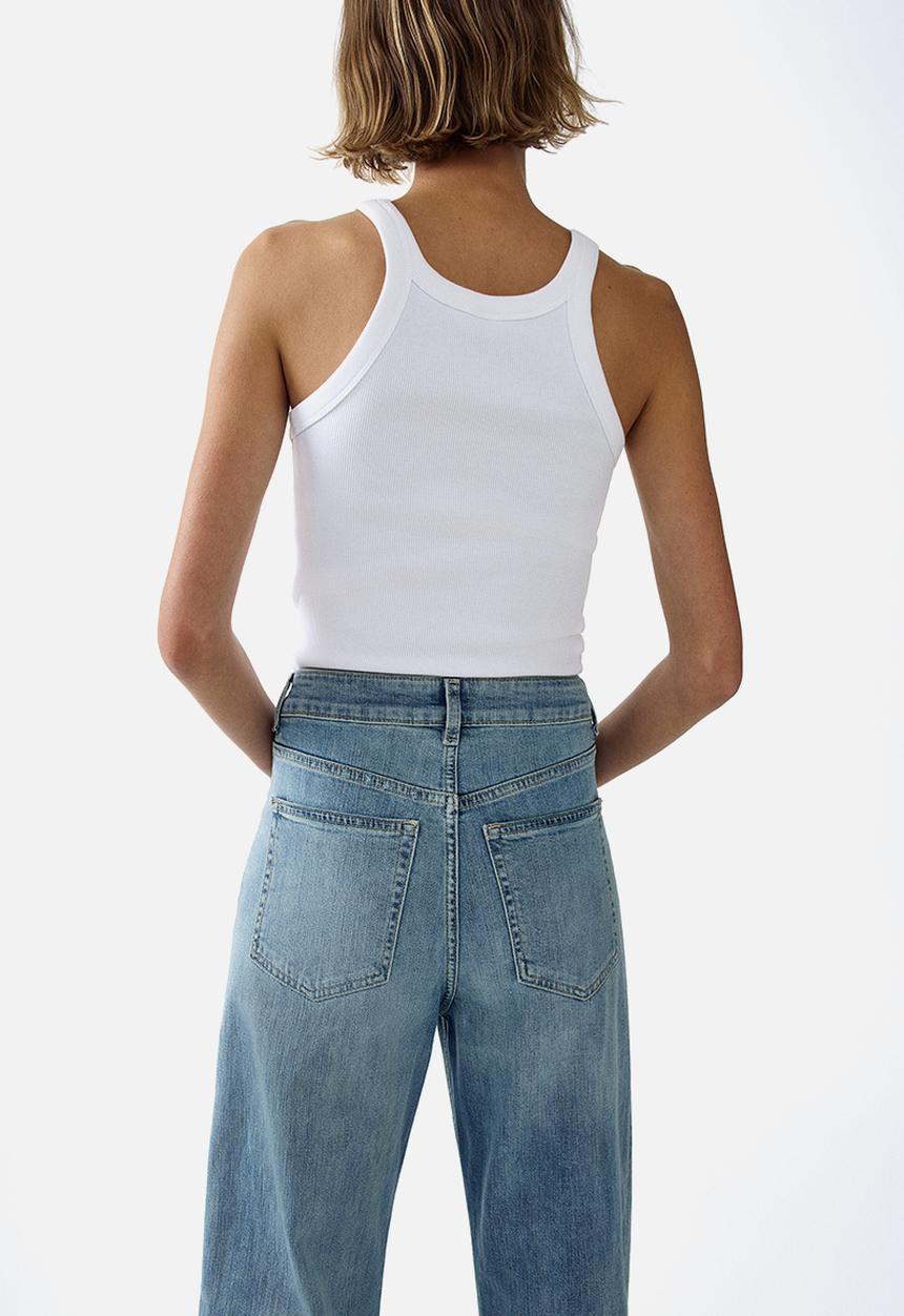 H&M - Wide high waist jeans - light denim blue