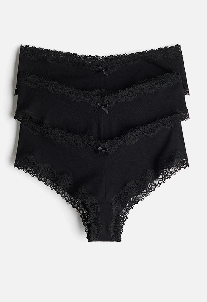 H&M - 3-Pack cotton and lace hipster briefs - black