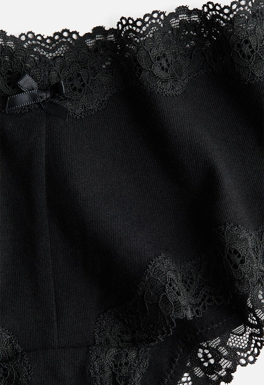 H&M - 3-Pack cotton and lace hipster briefs - black