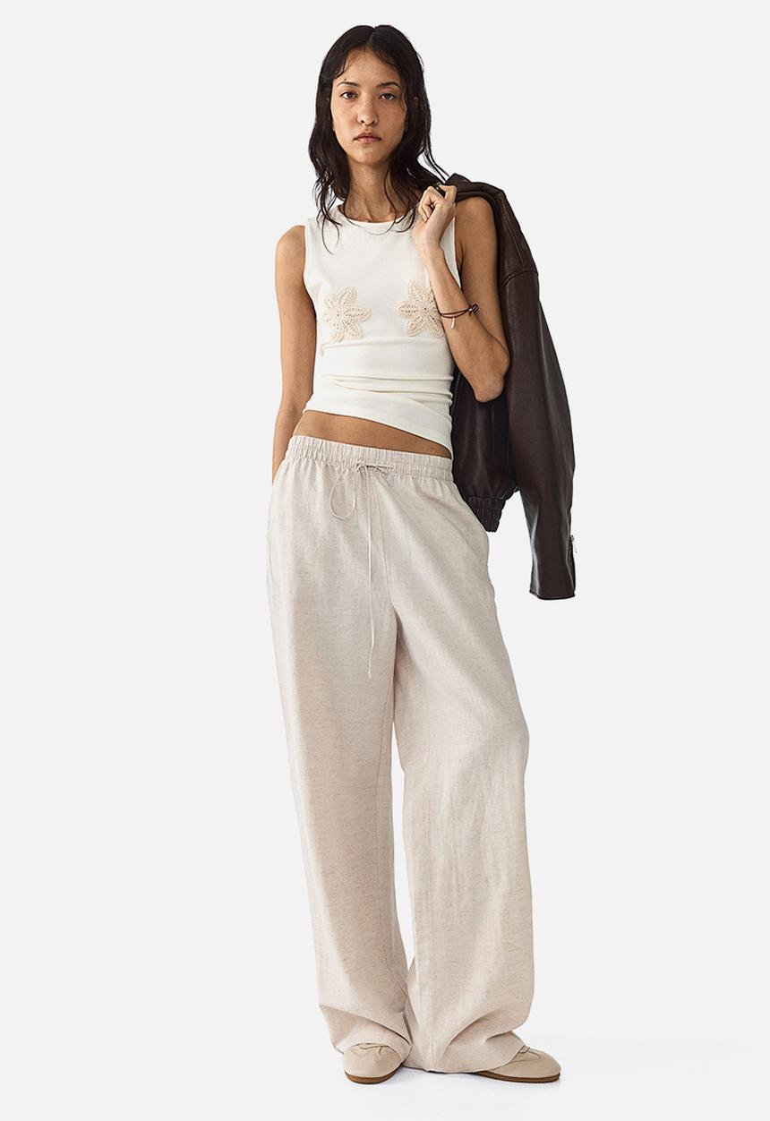 H&M - Linen-blend trousers - light beige