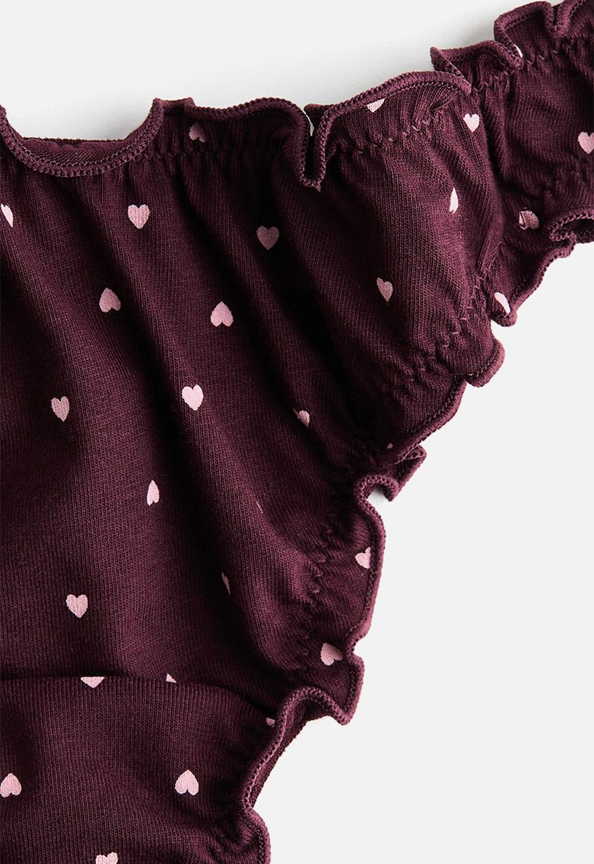 H&M - 3-Pack overlock-detail thong briefs - burgundy/hearts