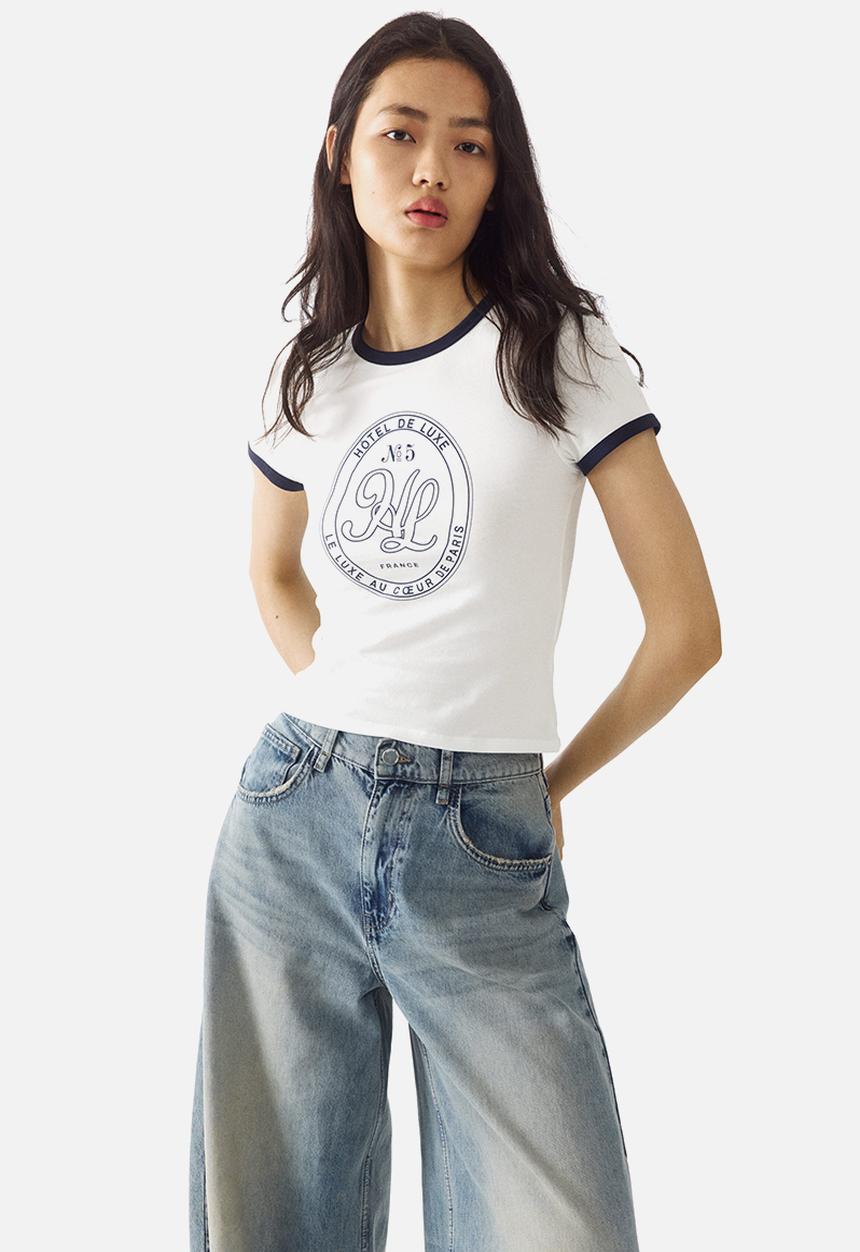 H&M - Fitted cotton t-shirt - cream/hl