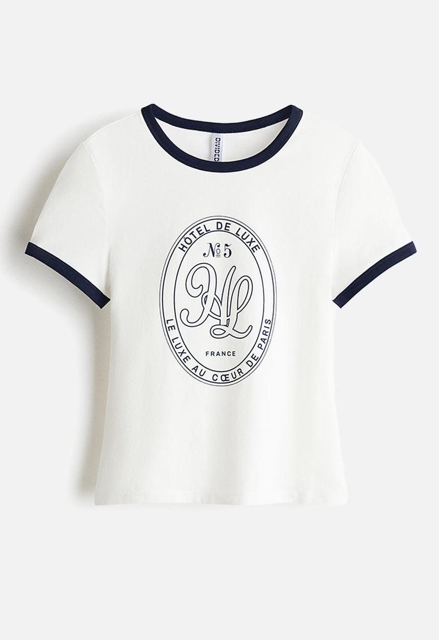 H&M - Fitted cotton t-shirt - cream/hl
