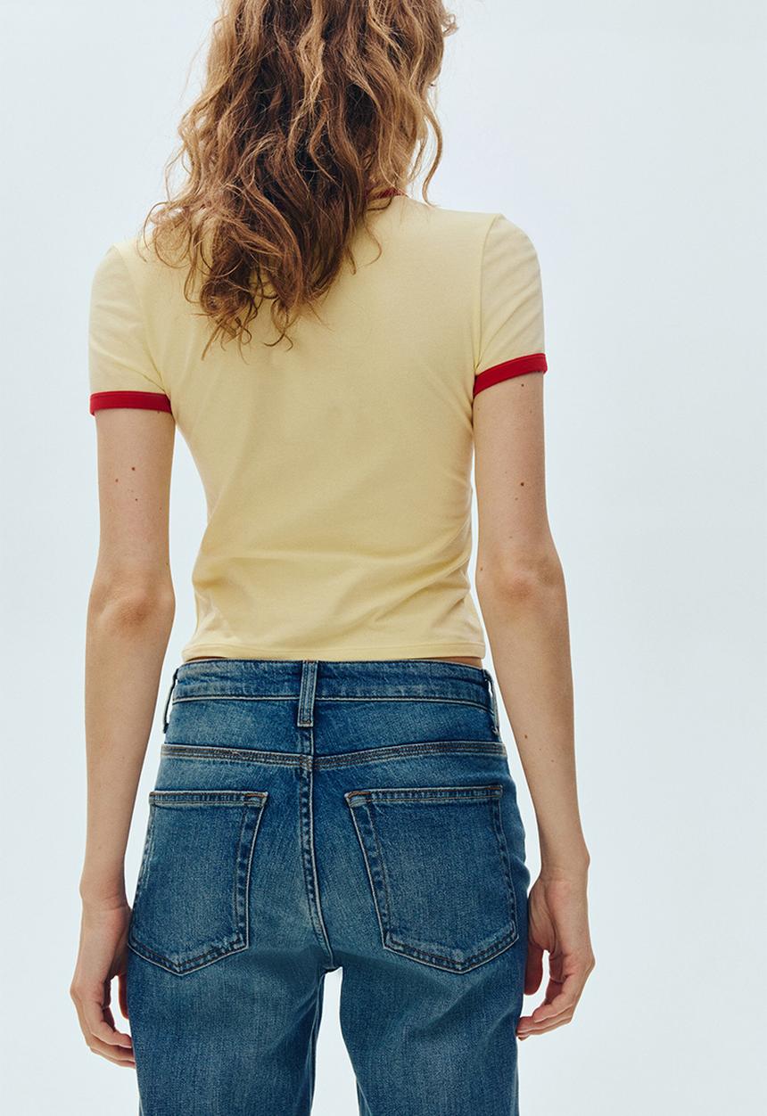 H&M - Fitted cotton t-shirt - light yellow/le charme