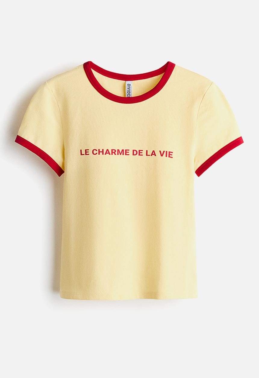 H&M - Fitted cotton t-shirt - light yellow/le charme