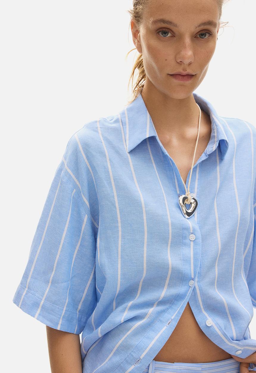 H&M - Oversized linen-blend shirt - light blue/striped
