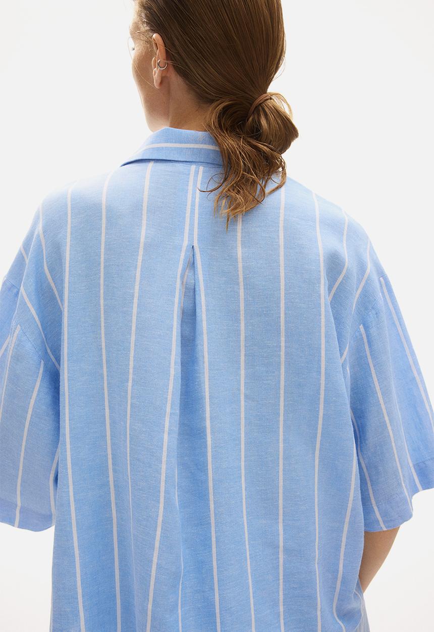 H&M - Oversized linen-blend shirt - light blue/striped