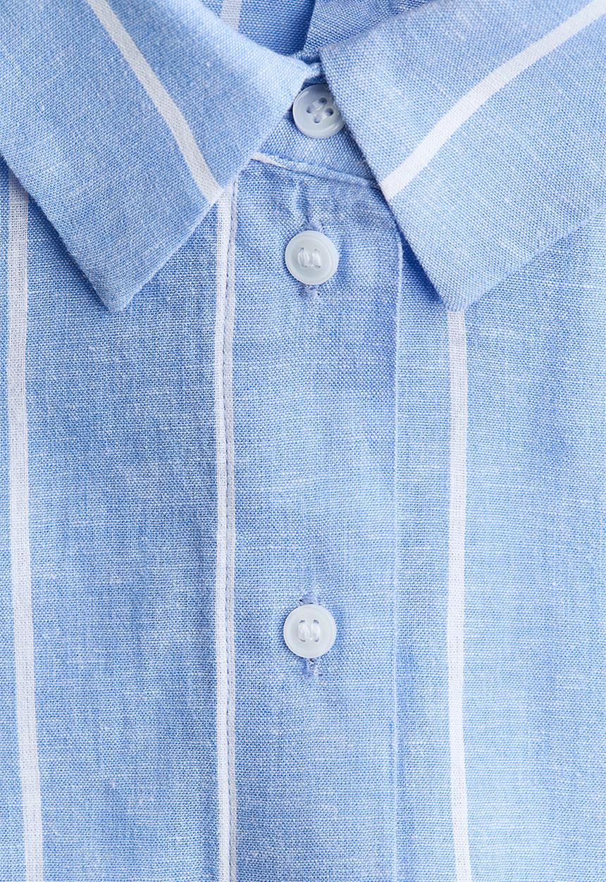 H&M - Oversized linen-blend shirt - light blue/striped