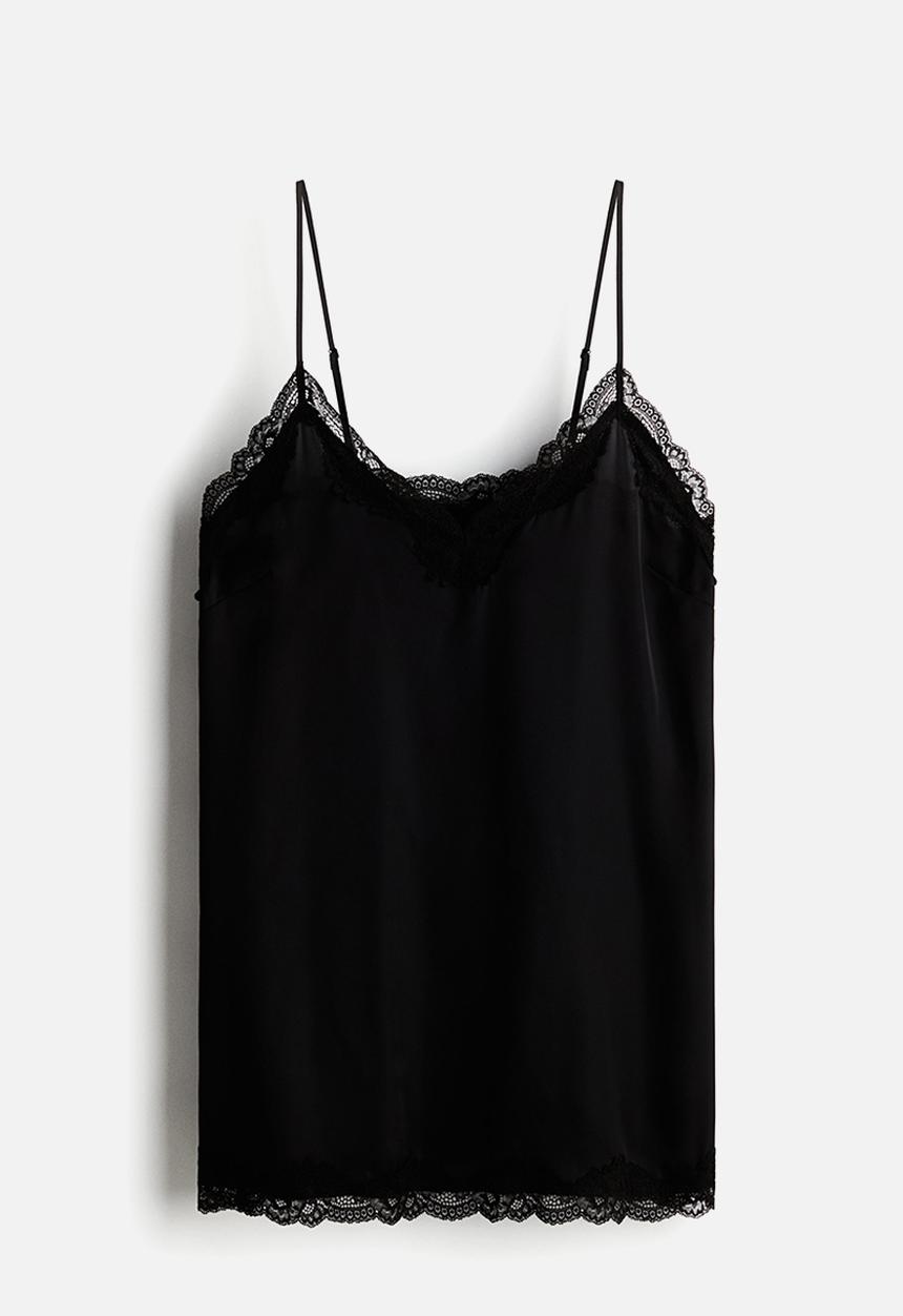 H&M - Lace-trimmed satin nightslip - black