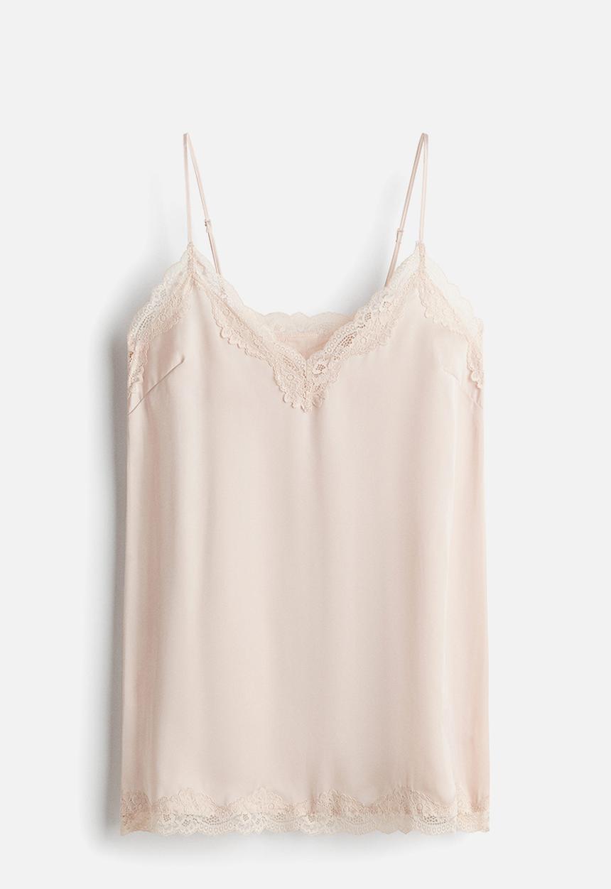 H&M - Lace-trimmed satin nightslip - light beige