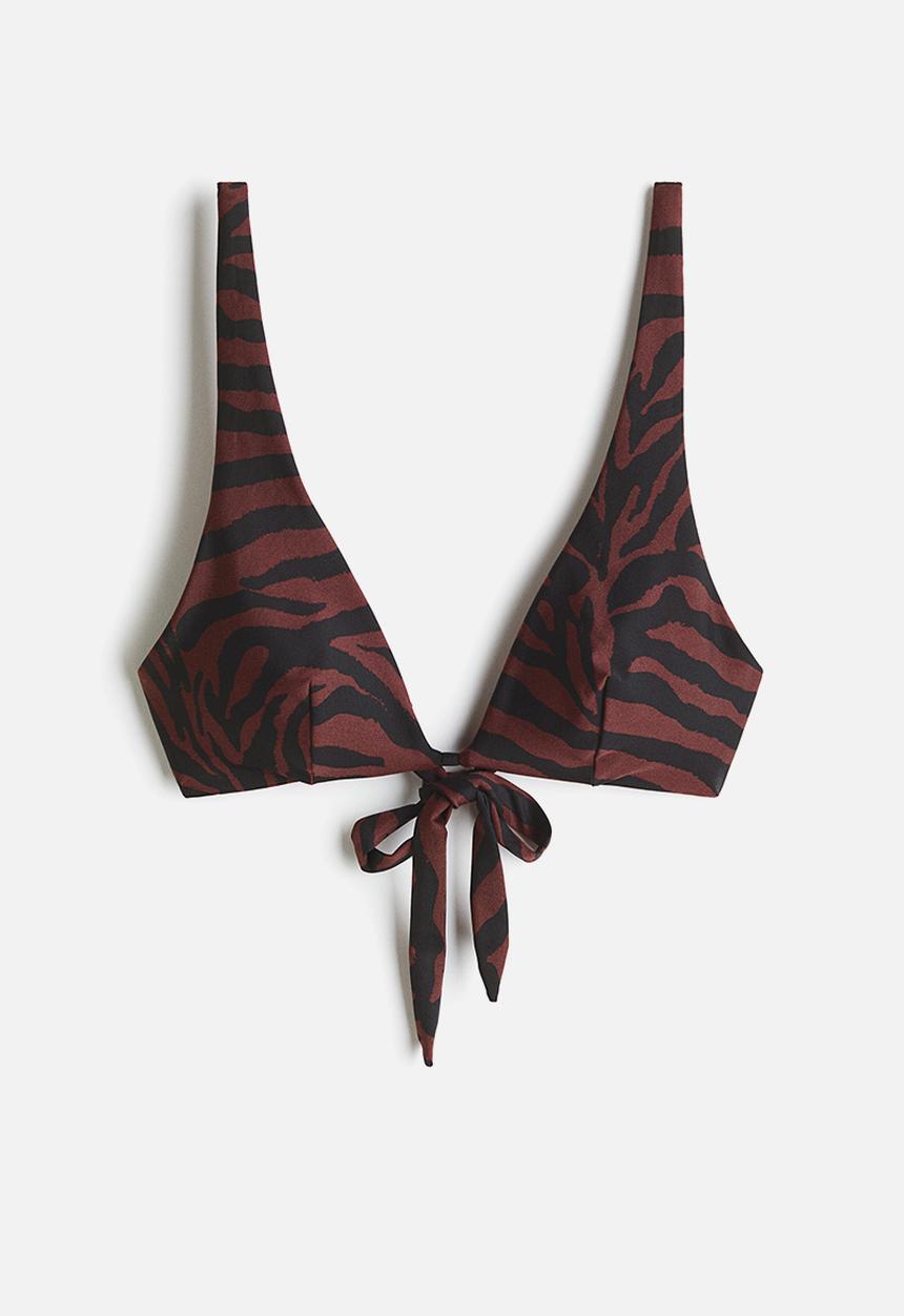 H&M - Padded triangle bikini top - dark brown/zebra print