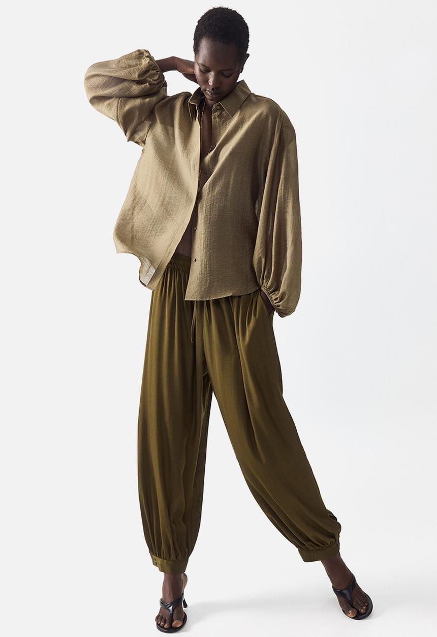 H&M - Linen-blend blouse - khaki green