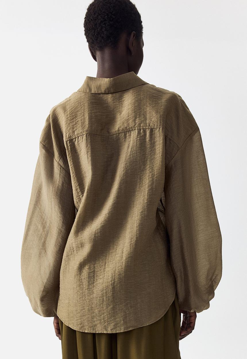 H&M - Linen-blend blouse - khaki green
