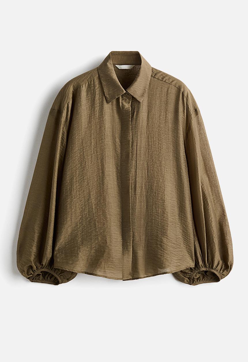 H&M - Linen-blend blouse - khaki green