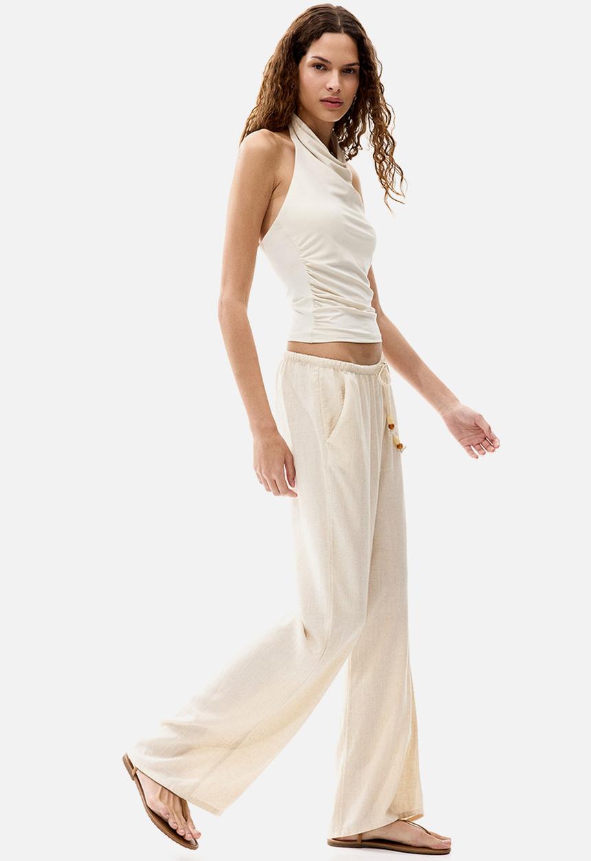 H&M - Linen-blend drawstring trousers - light beige