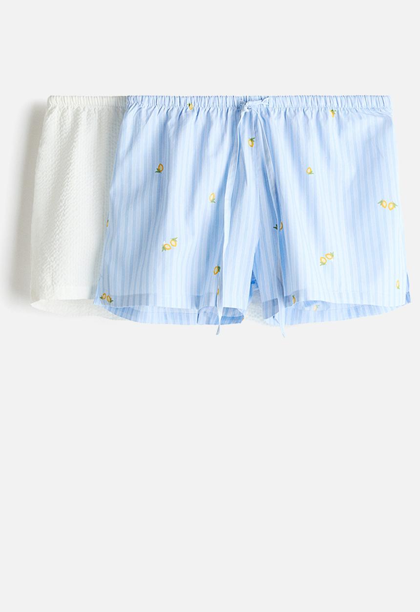 H&M - 2-pack pyjama shorts - light blue/white
