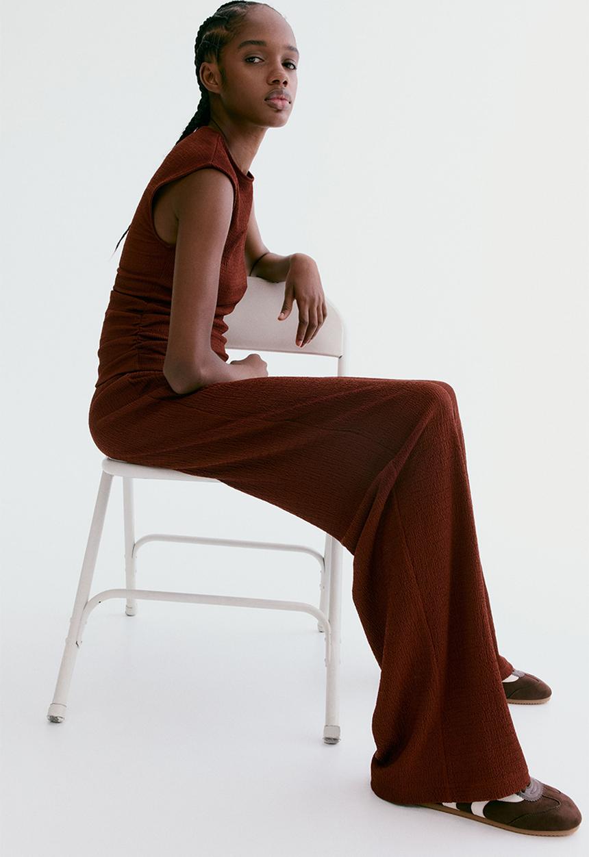 H&M - Textured jersey trousers - rust brown
