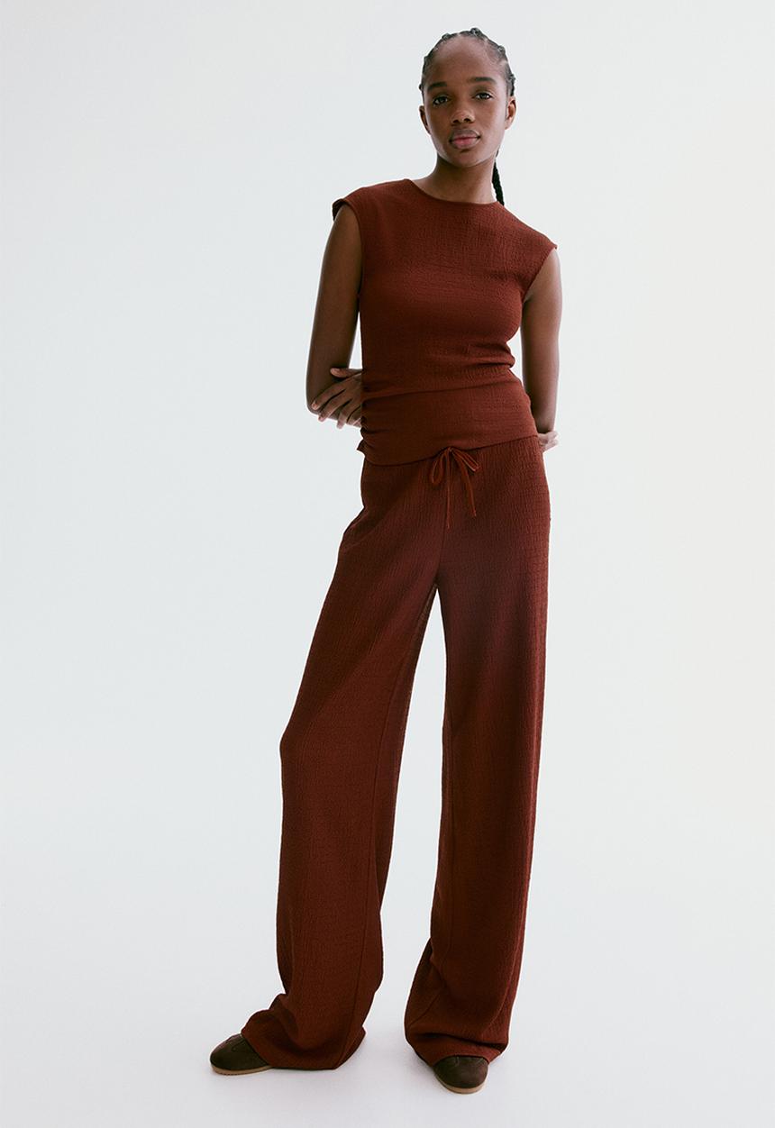 H&M - Textured jersey trousers - rust brown