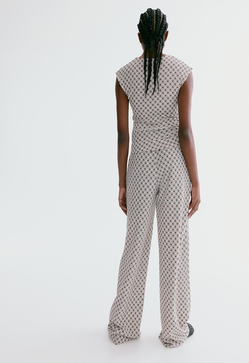 H&M - Textured jersey trousers - light beige/patterned