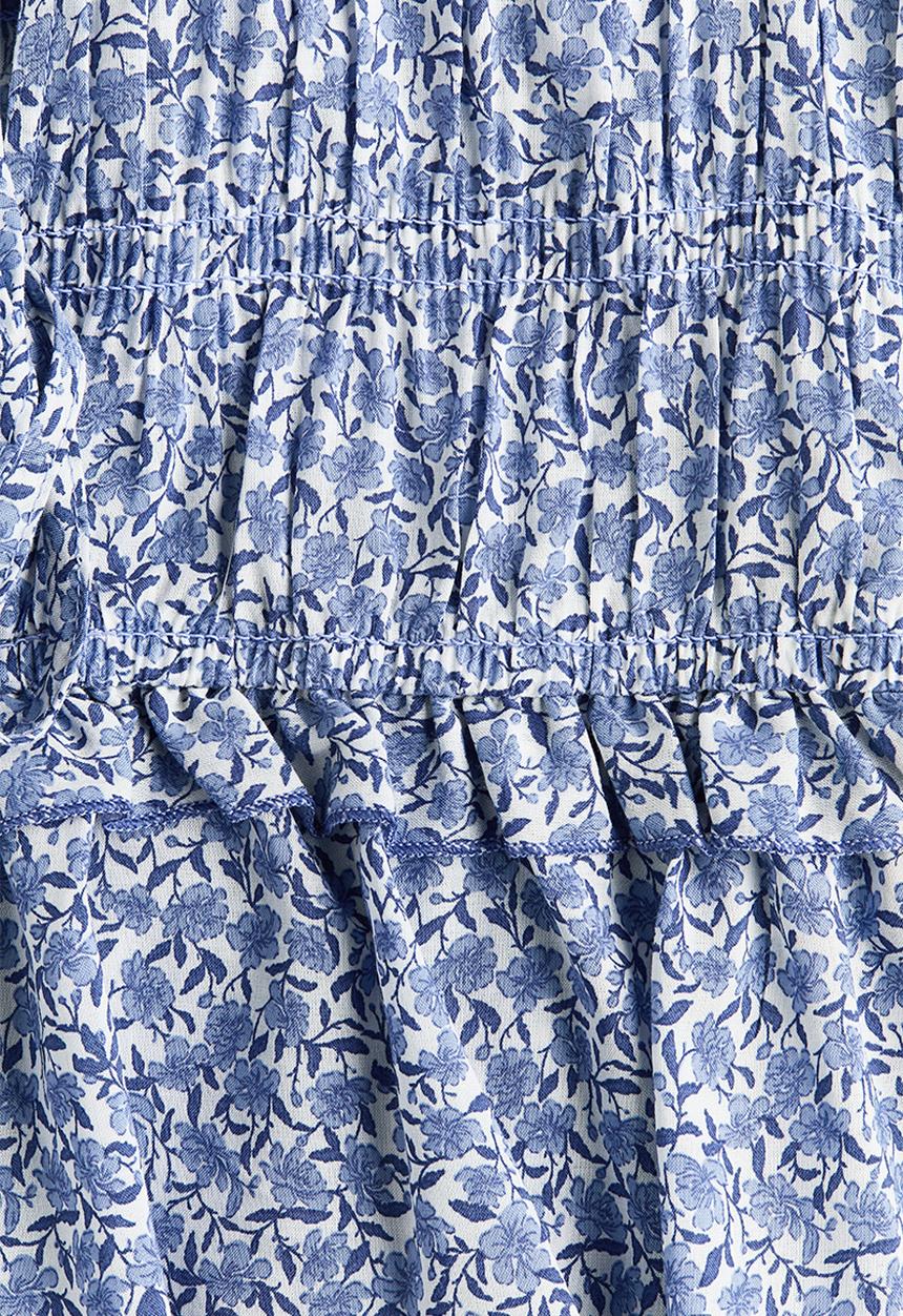 H&M - Tie-detail smocked top - blue/floral