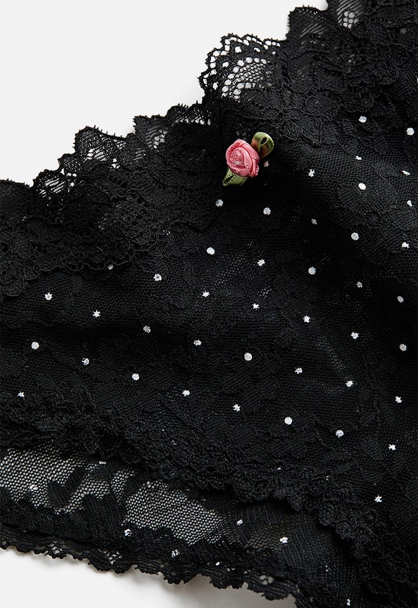 H&M - 2-pack lace brazilian briefs - black/polka dot