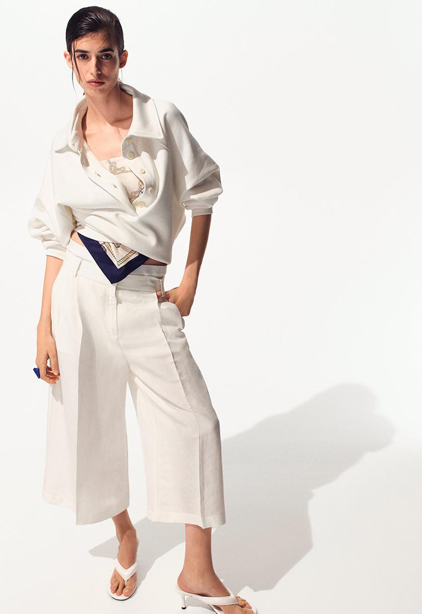 H&M - Wide linen-blend culottes - ivory