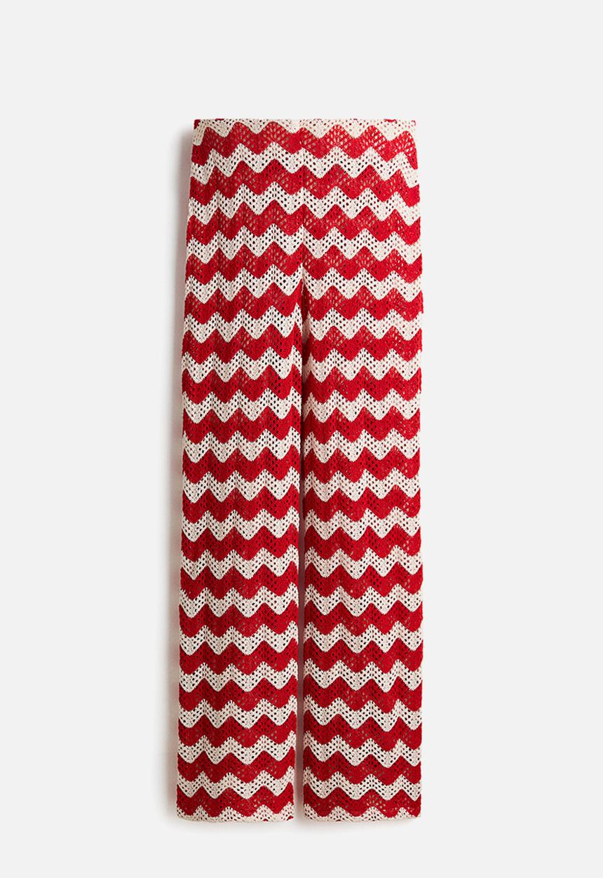 H&M - Crochet-look jacquard jersey trousers - white/red striped