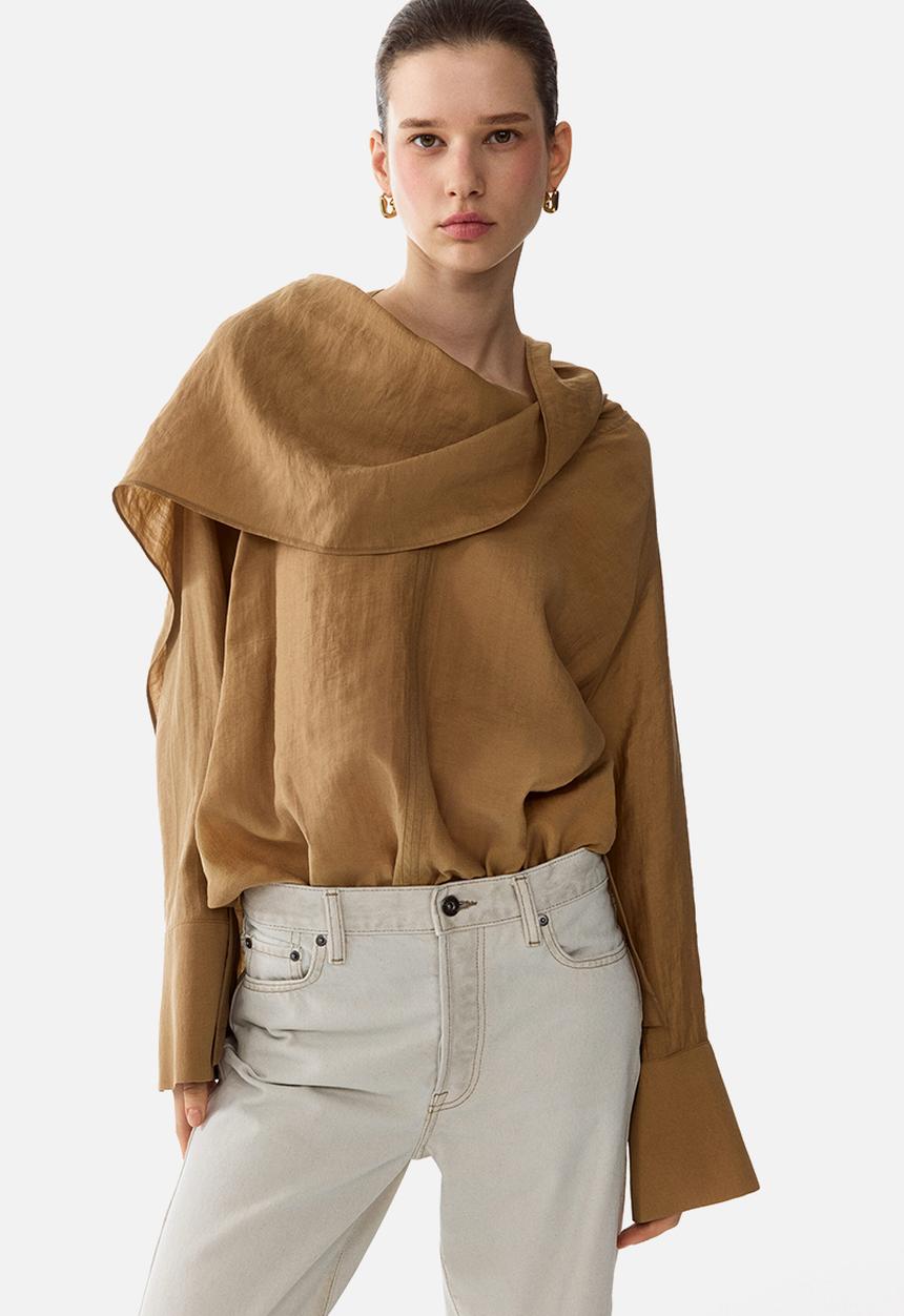 H&M - Scarf-collar blouse - dark beige