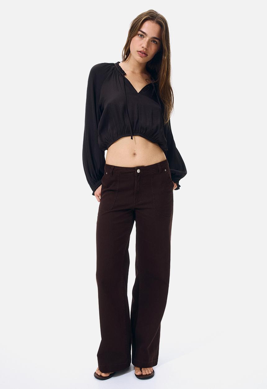 H&M - Wide twill trousers - dark brown
