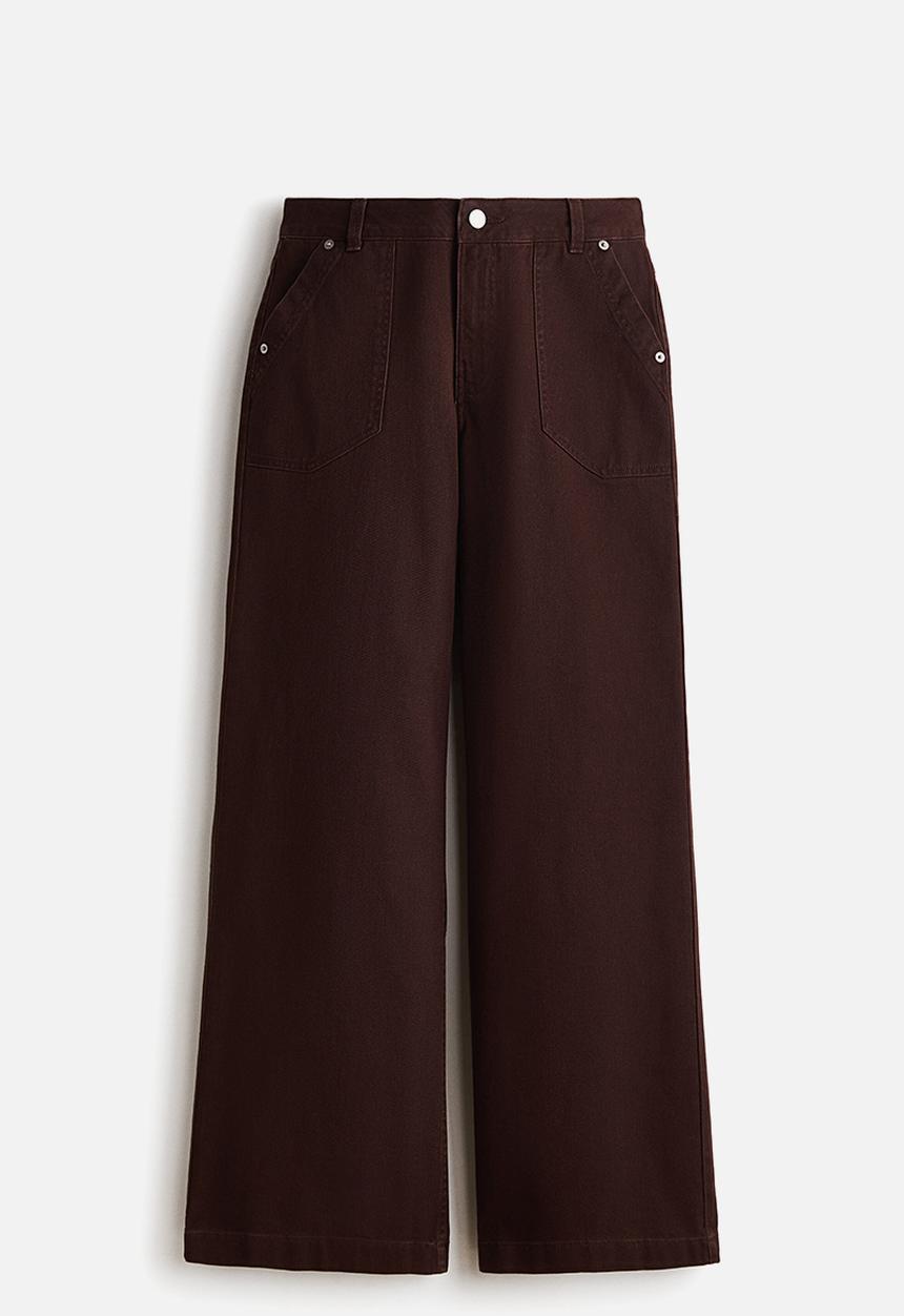 H&M - Wide twill trousers - dark brown