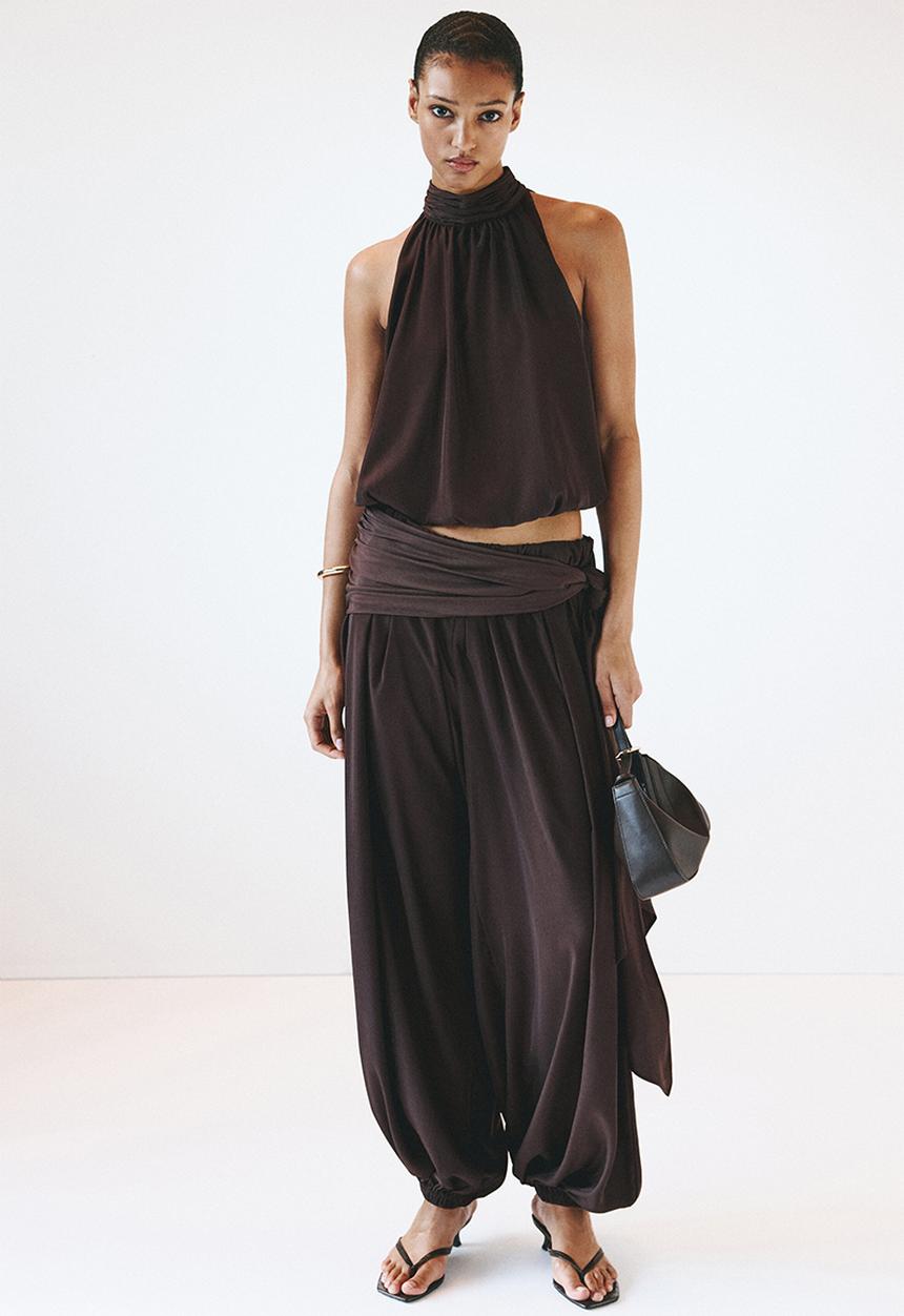 H&M - Bubble-hem halterneck top - dark brown