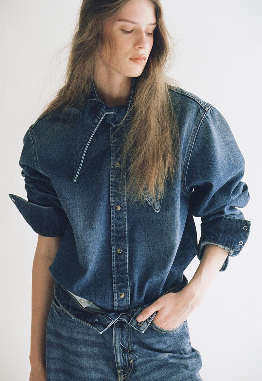 H&M - Bow-collar denim shirt - denim blue