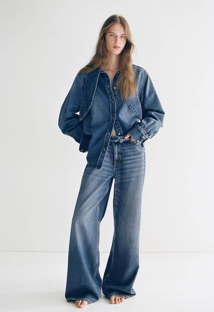 H&M - Bow-collar denim shirt - denim blue