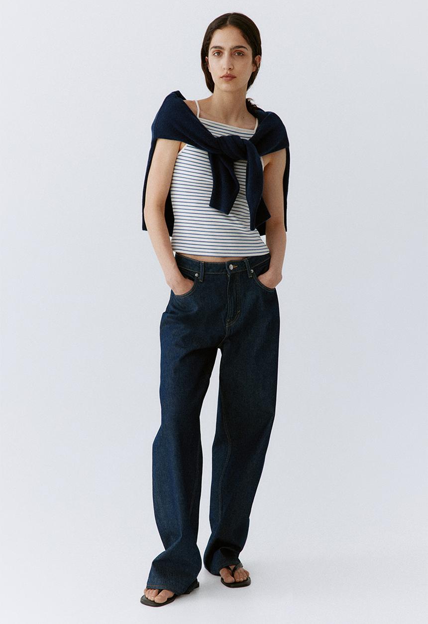 H&M - Ribbed strappy top - light blue/striped